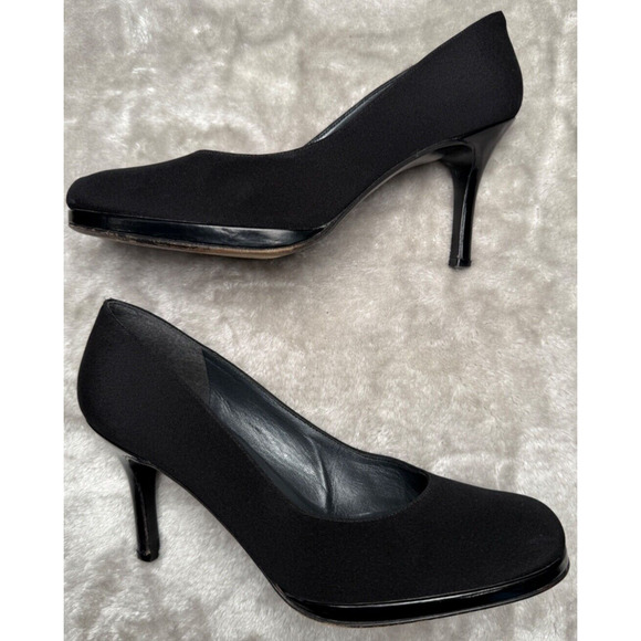 Stuart Weitzman Black Microfiber Leather Platform Heels Womens Size 7.5 C Office - Picture 4 of 9